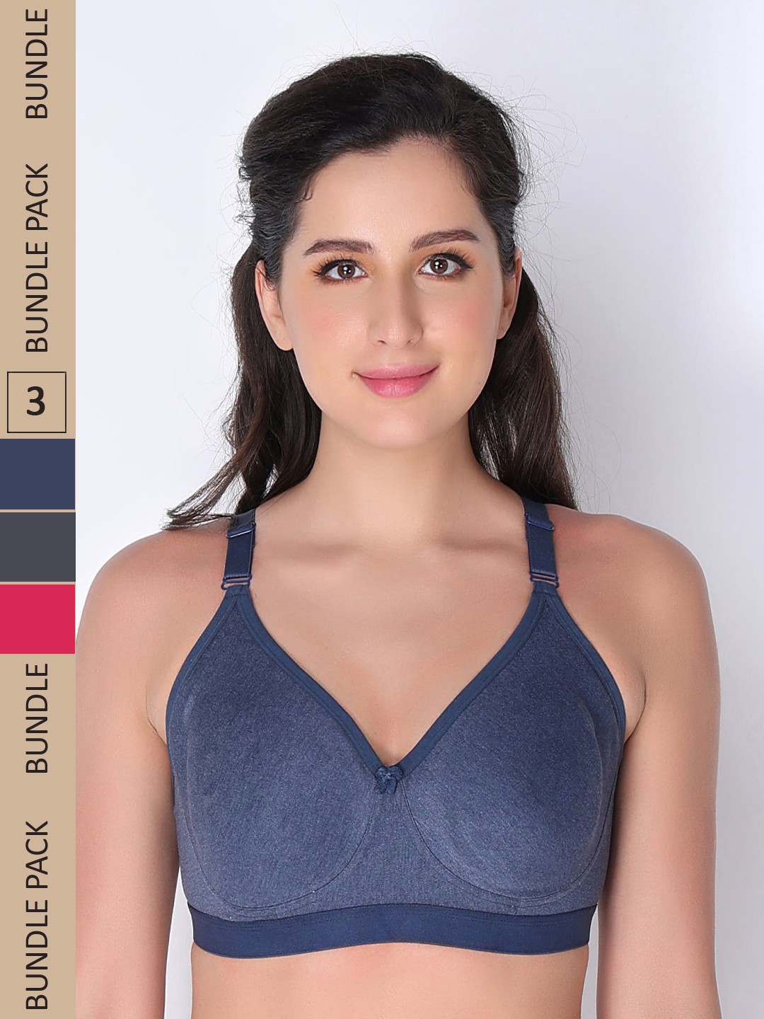 

Innocence Pack of 3 Non Padded Cotton Everyday Bra, Navy blue