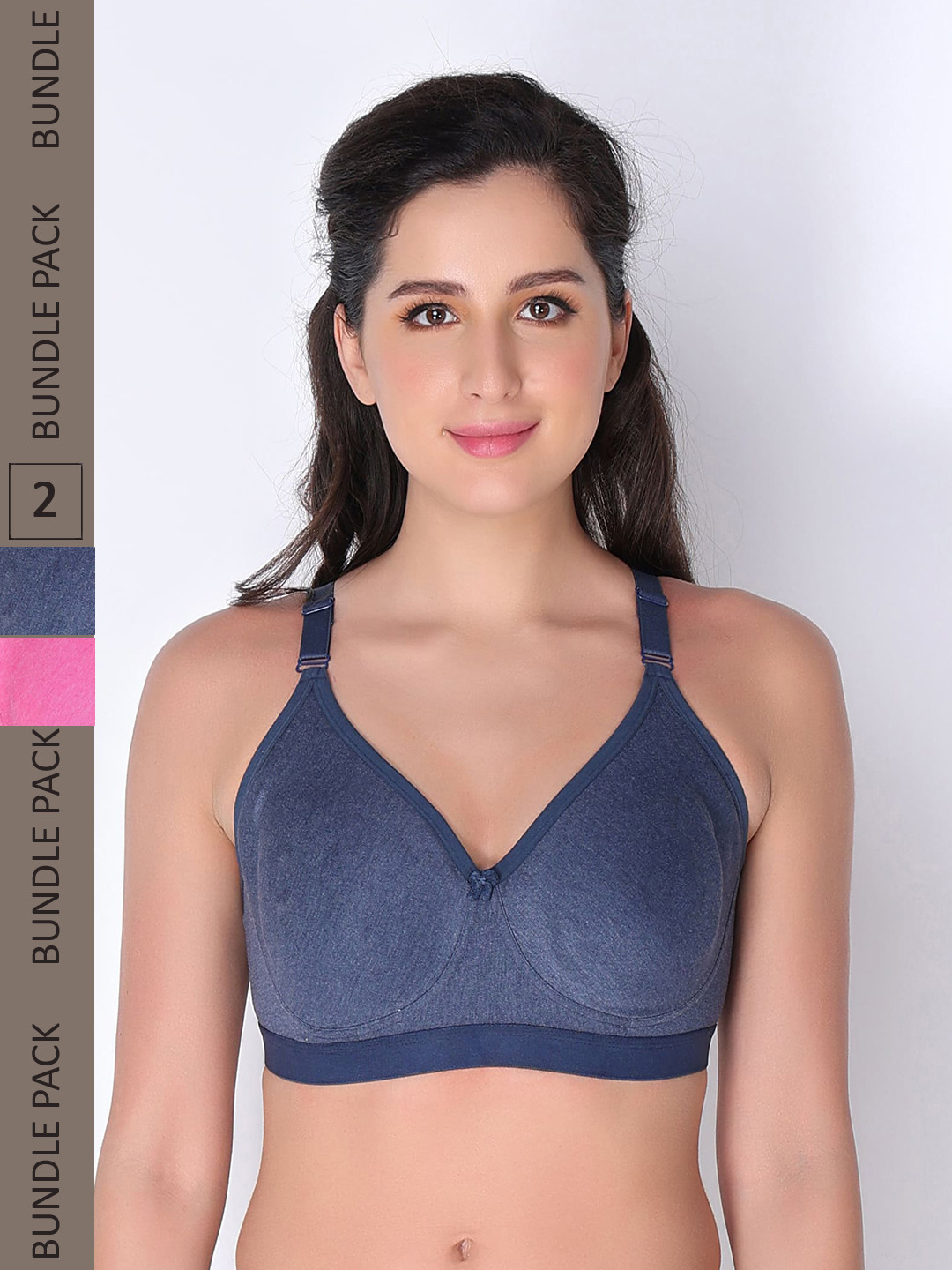 

Innocence Pack of 2 Navy Blue & Pink Non Padded Cotton Everyday Bra