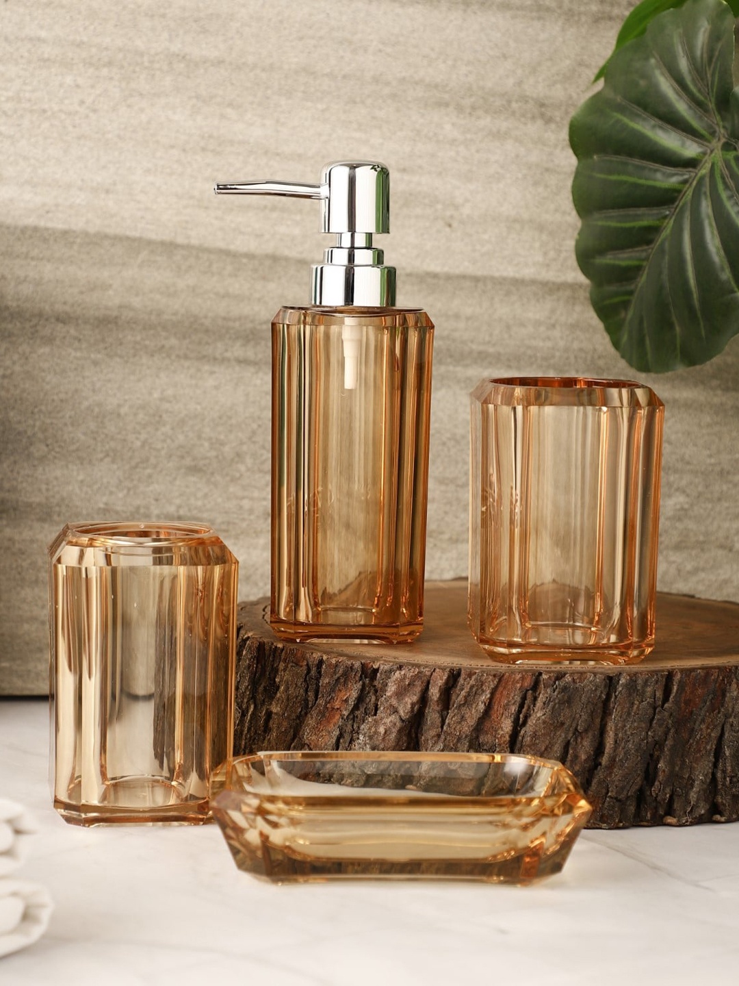 

The Decor Mart Set Of 4 Gold-Toned Solid Acrylic Glossy Bathroom Accessories