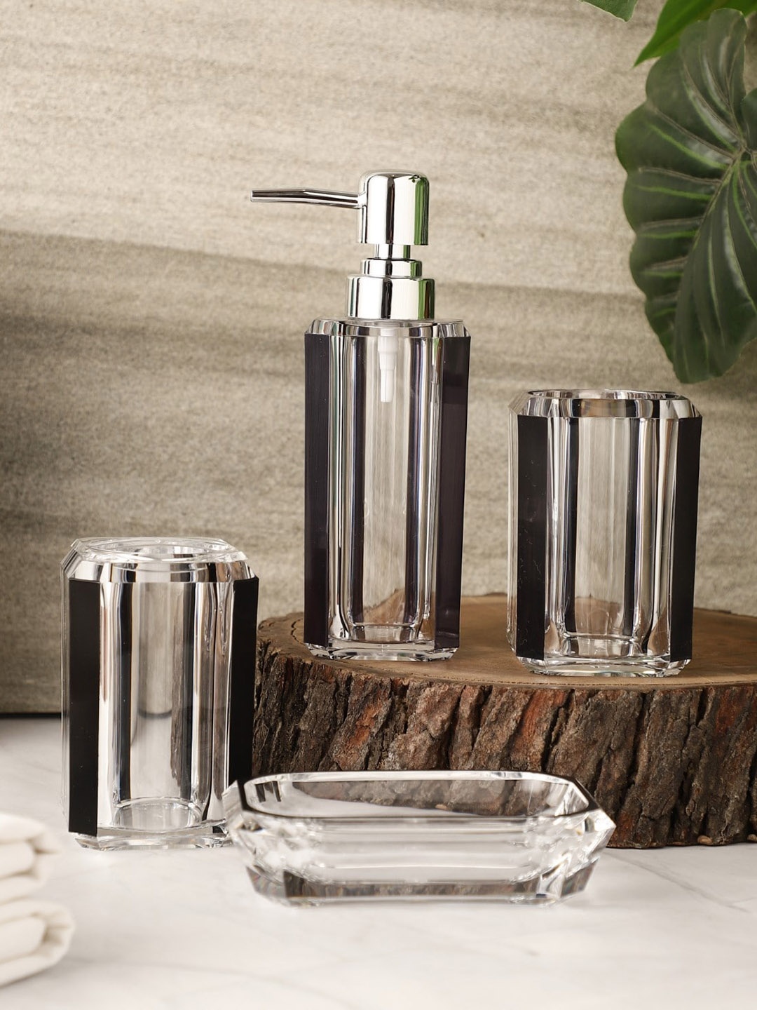 

The Decor Mart Set Of 4 Black Solid Acrylic Glossy Bathroom Accessories
