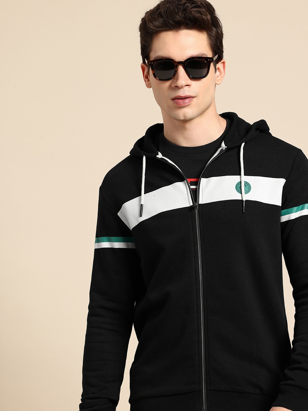 

Being Human Striped Hooded Sweatshirt, Black
