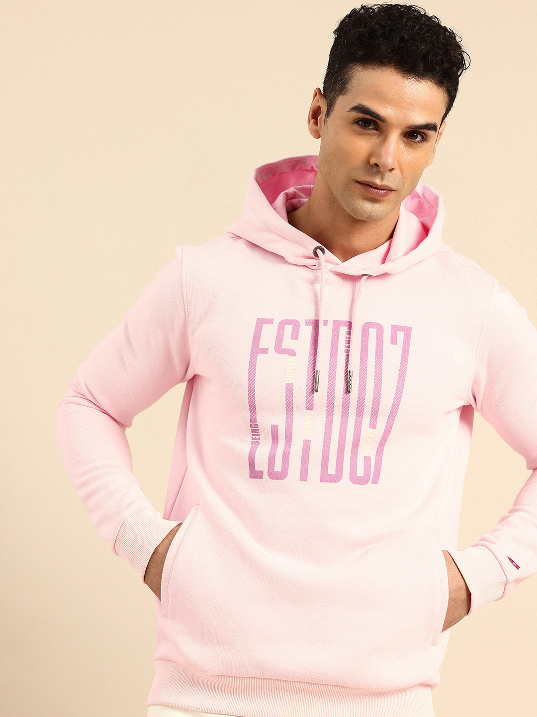 

Being Human Typography Printed Hooded Sweatshirt, Pink