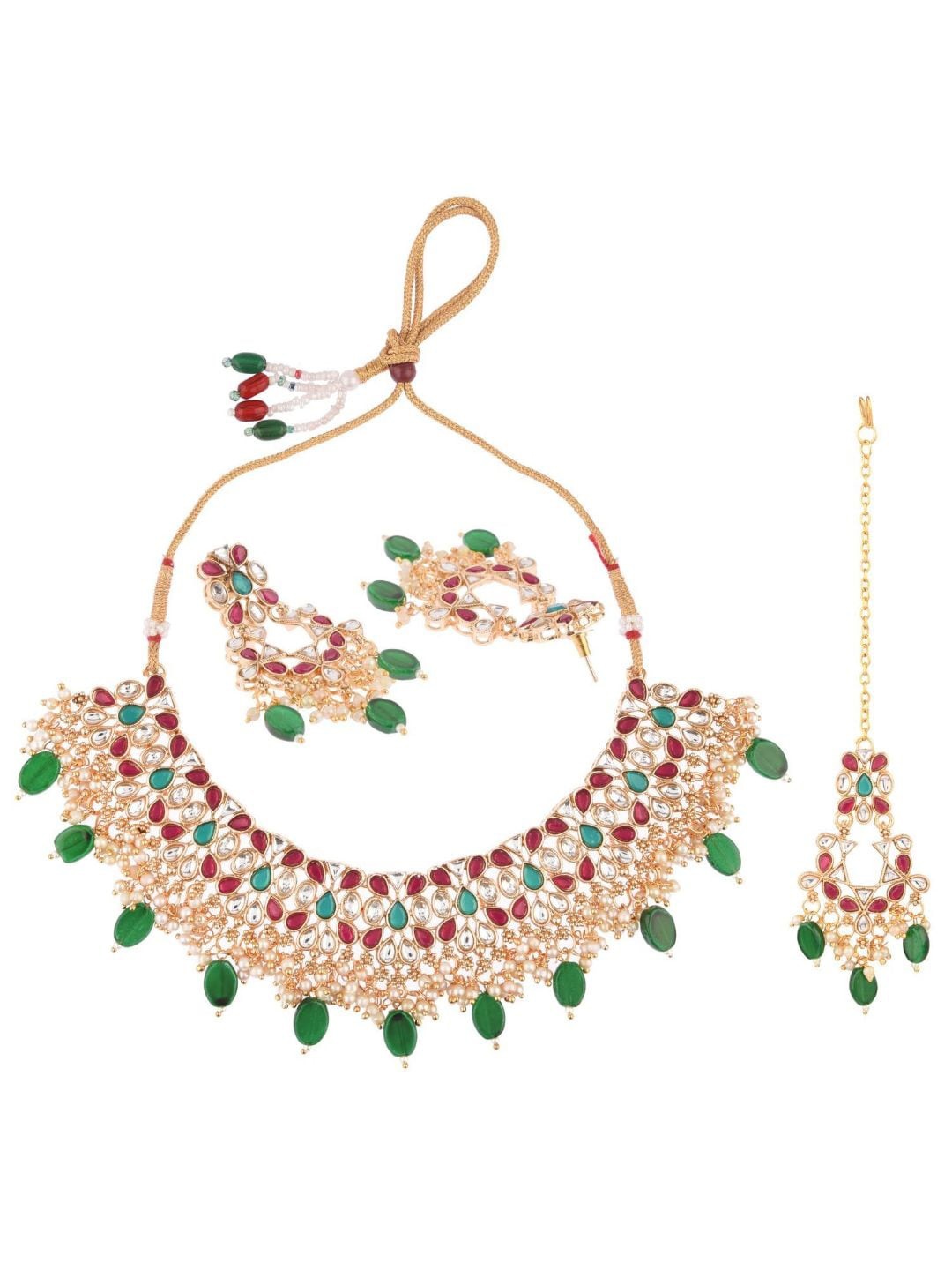 

Efulgenz Women Gold-Toned & Green Crystal Stone-Studded Gold-Plated Jewellery Set