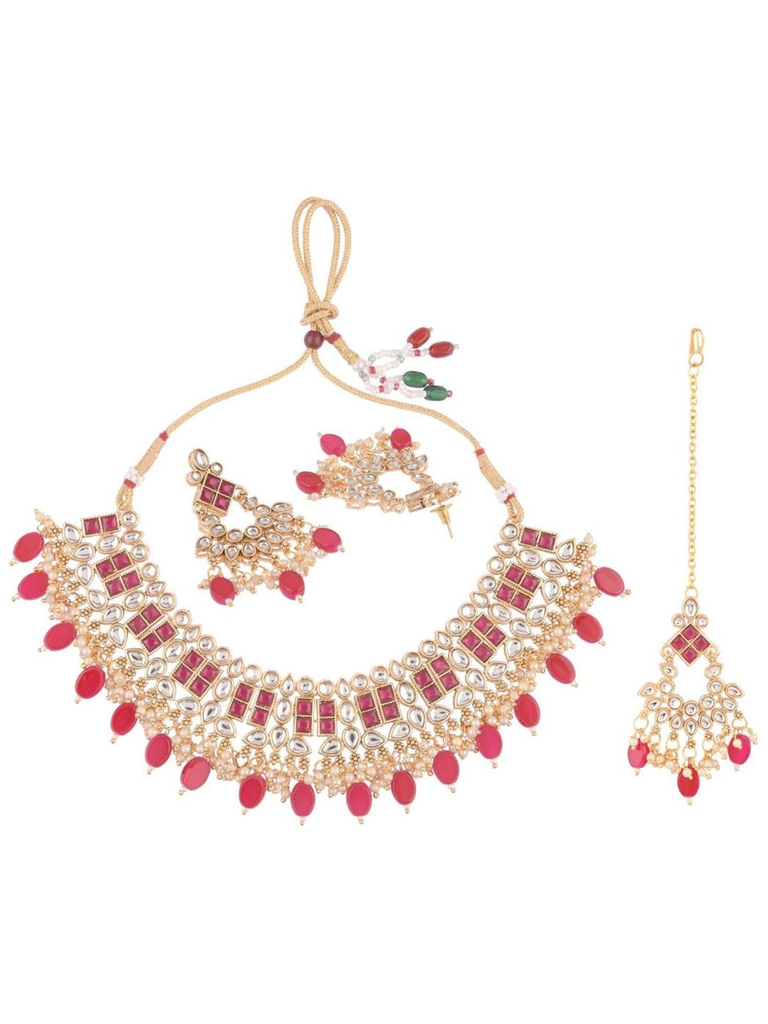 

Efulgenz Gold-Toned & Pink Crystals-Studded Gold-Plated Jewellery Set