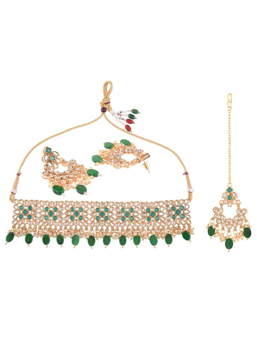 

Efulgenz Gold-Toned & Green Crystal Stone-Studded Gold-Plated Jewellery Set