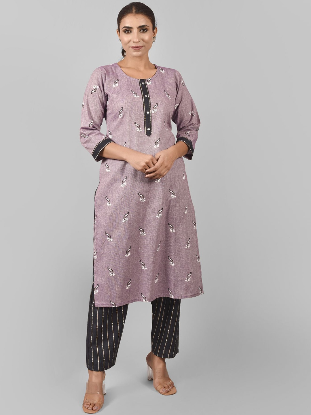 

KALINI Women Purple Printed Pure Cotton Kurta with Trousers