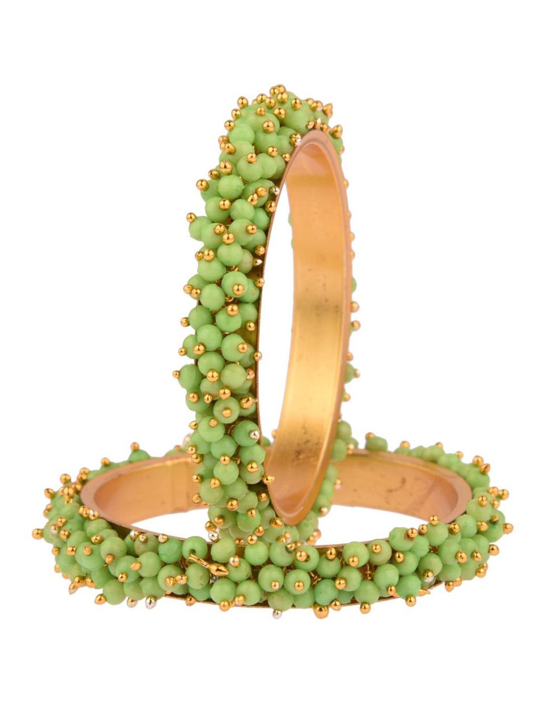 

Efulgenz Set Of 2 Gold-Toned & Green Beaded Gold-Plated Bangles