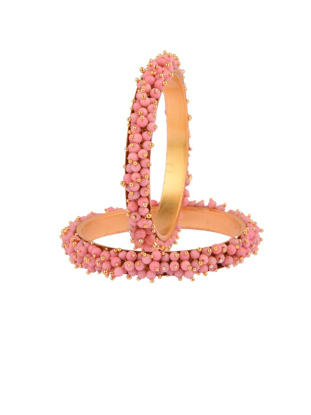 

Efulgenz Set Of 2 Gold-Toned & Pink Beaded Gold-Plated Bangles