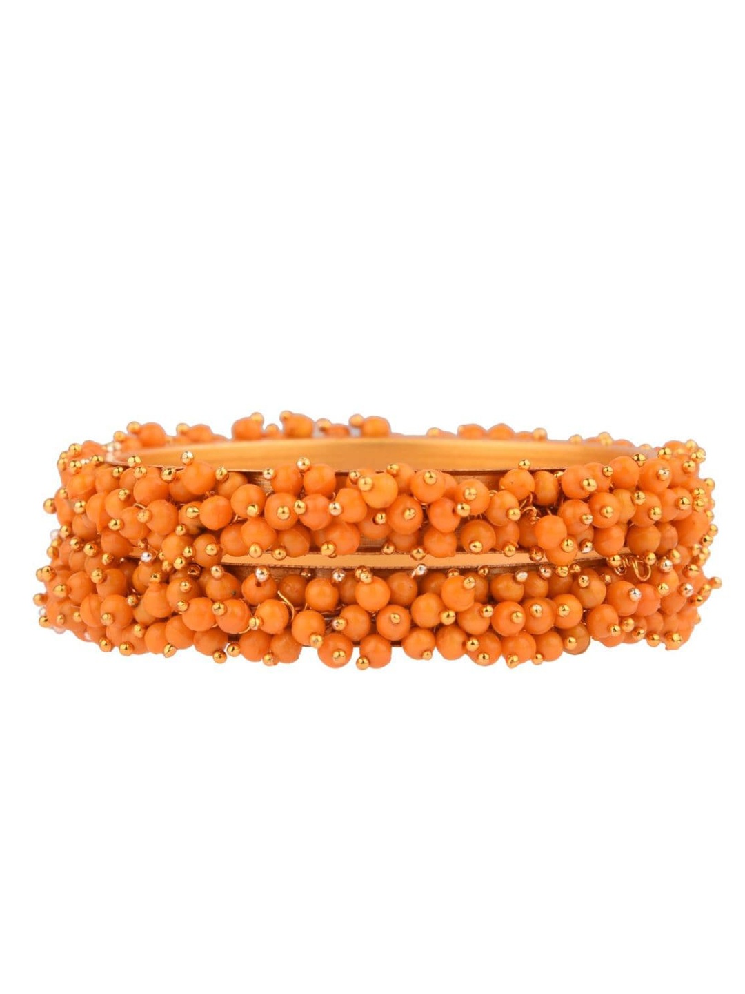 

Efulgenz Set Of 2 Gold-Toned & Orange Beaded Gold-Plated Bangles
