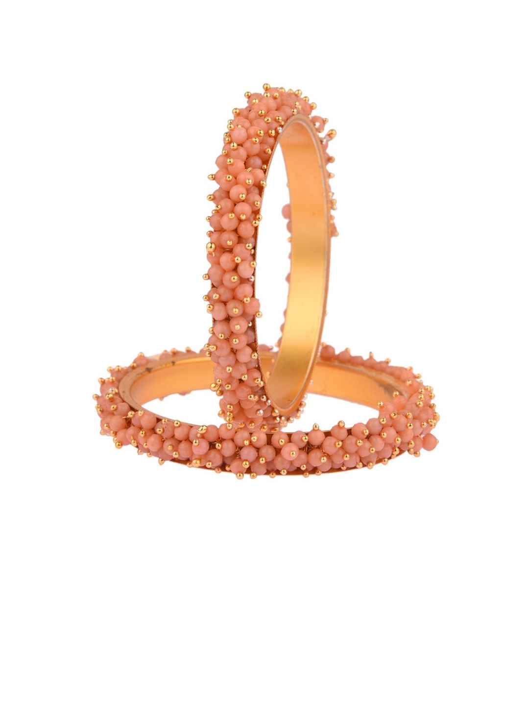 

Efulgenz Set Of 2 Gold-Toned & Peach Beaded Gold-Plated Bangles