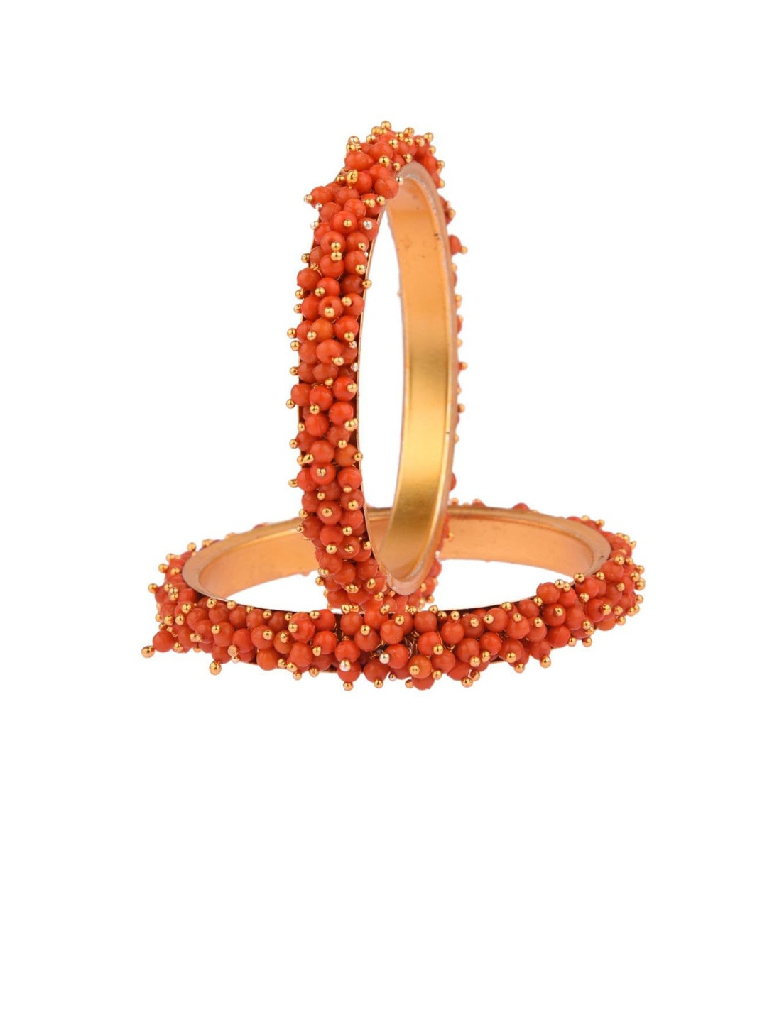 

Efulgenz Set Of 2 Gold-Toned & Red Beaded Gold-Plated Bangles