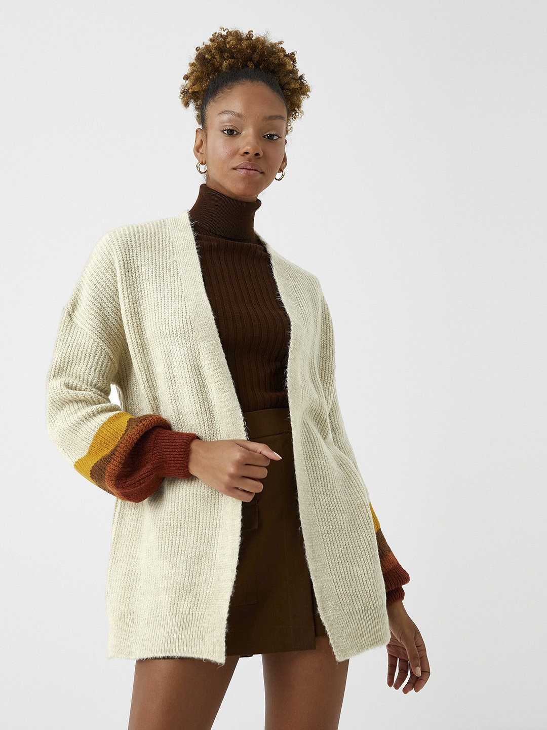 

Koton Women Fine Knit Longline Front-Open Sweater, Beige