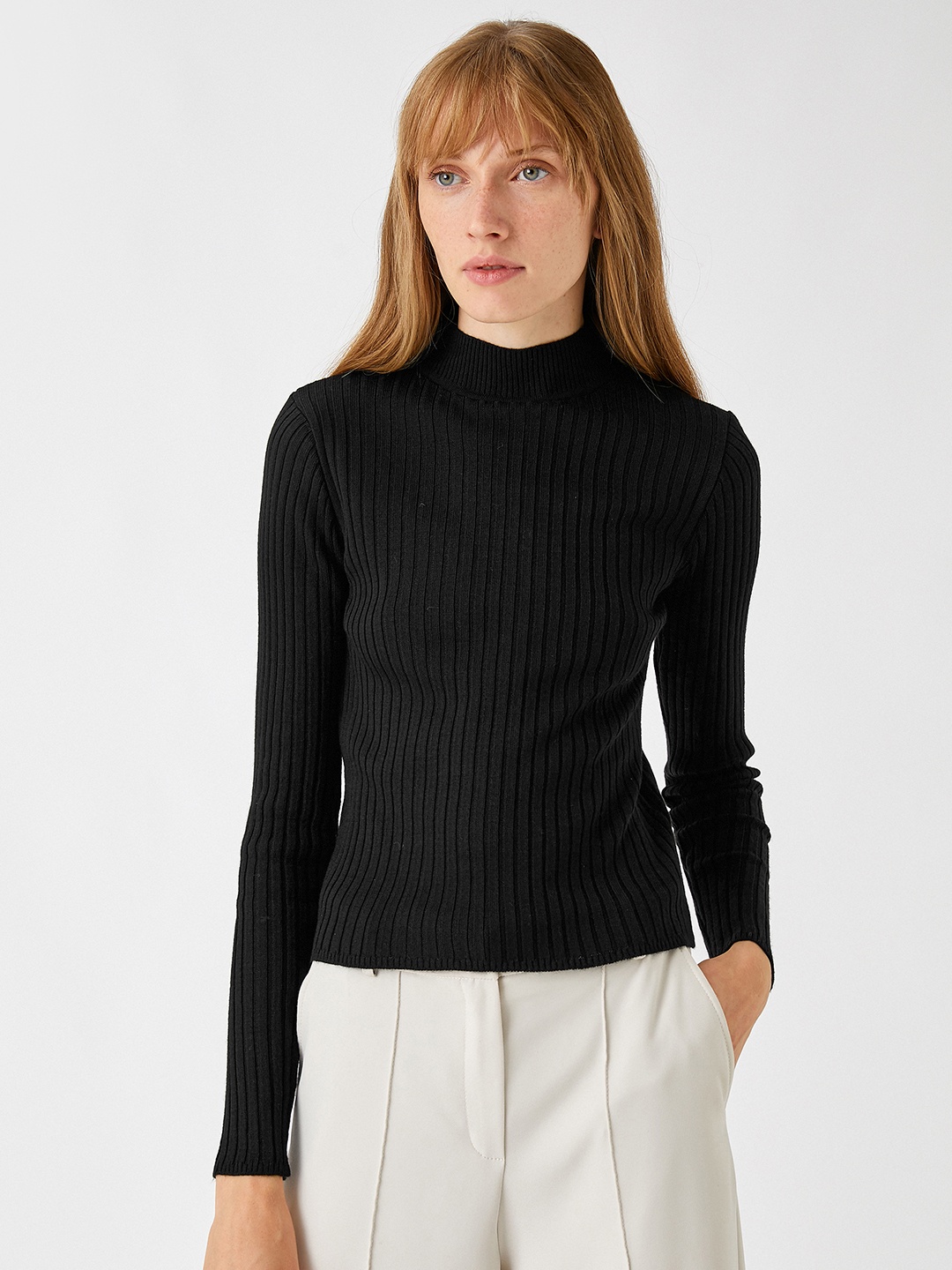 

Koton Women Pure Acrylic Ribbed Pullover, Black