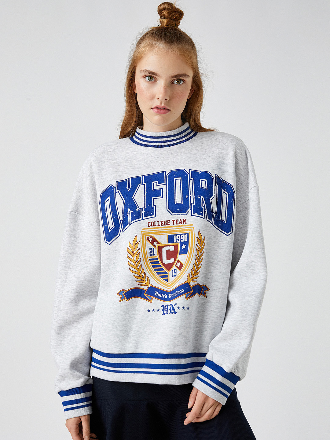 

Koton Women Printed Sweatshirt, Grey melange