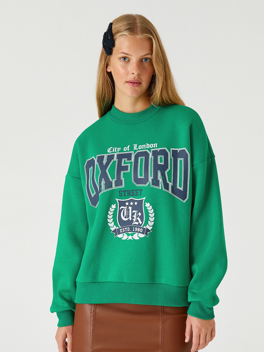

Koton Women Green & Navy Blue Printed Sweatshirt