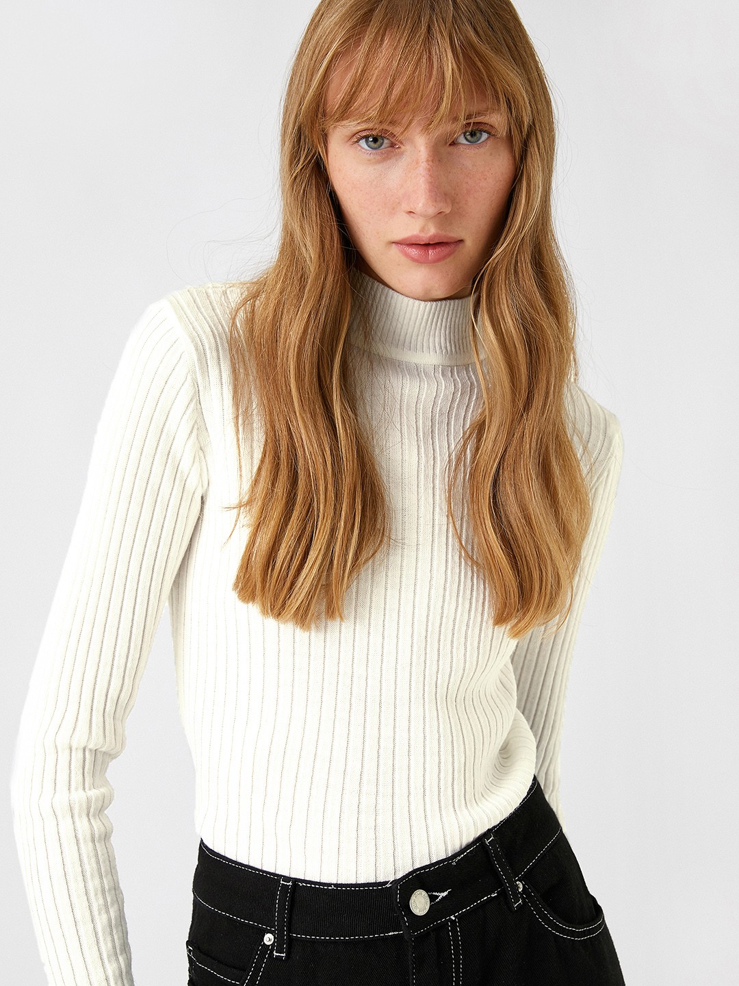 

Koton Women White Ribbed Pullover