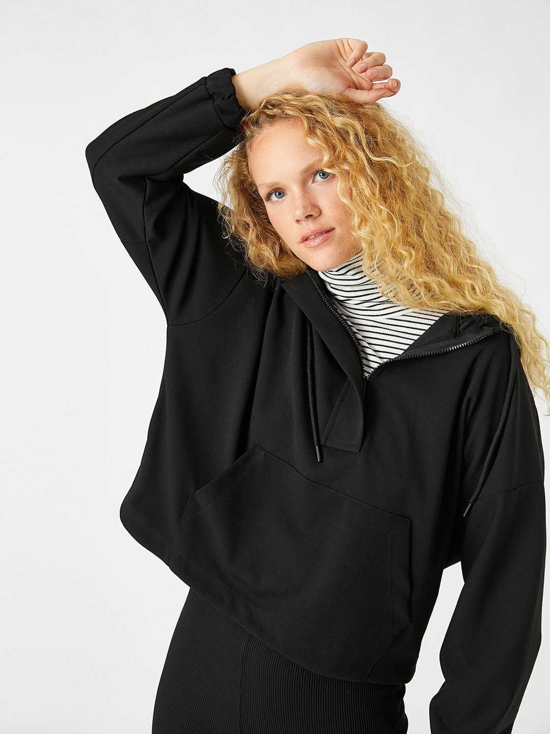 

Koton Women Black Hooded Sweatshirt