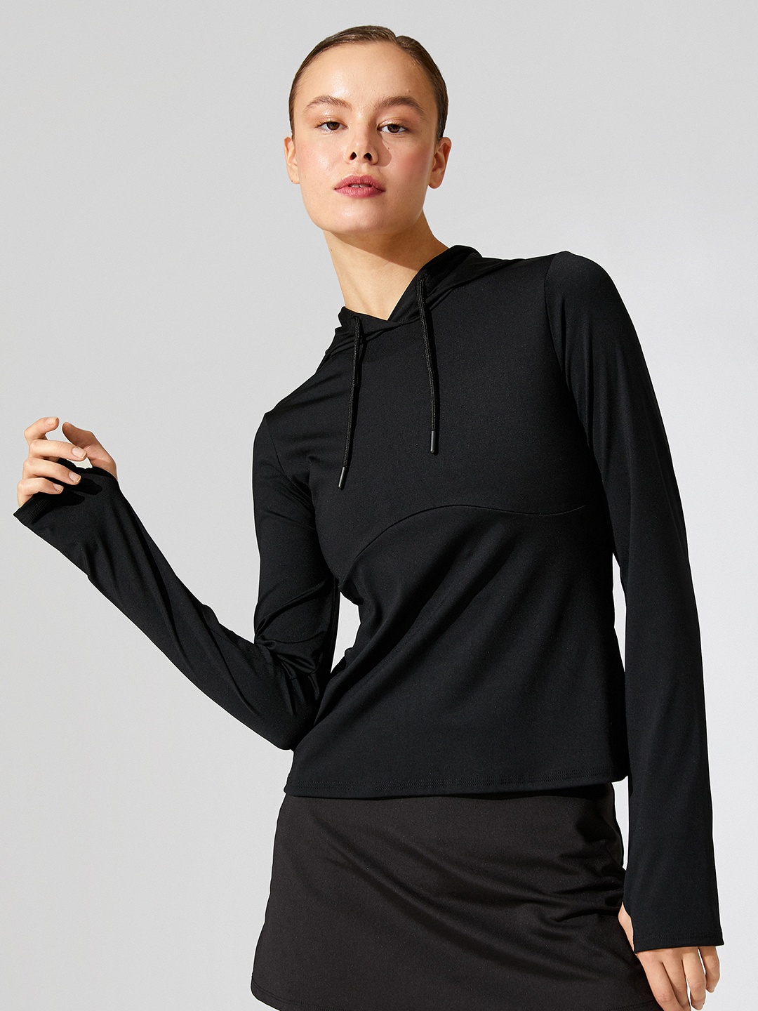 

Koton Women Black Hooded Sweatshirt