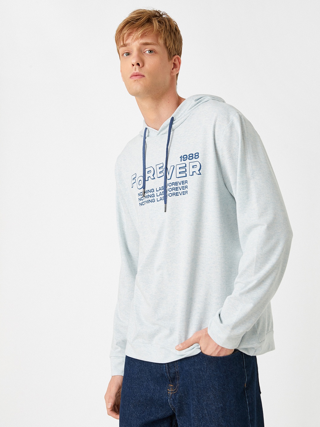 

Koton Men Printed Hooded Sweatshirt, Blue
