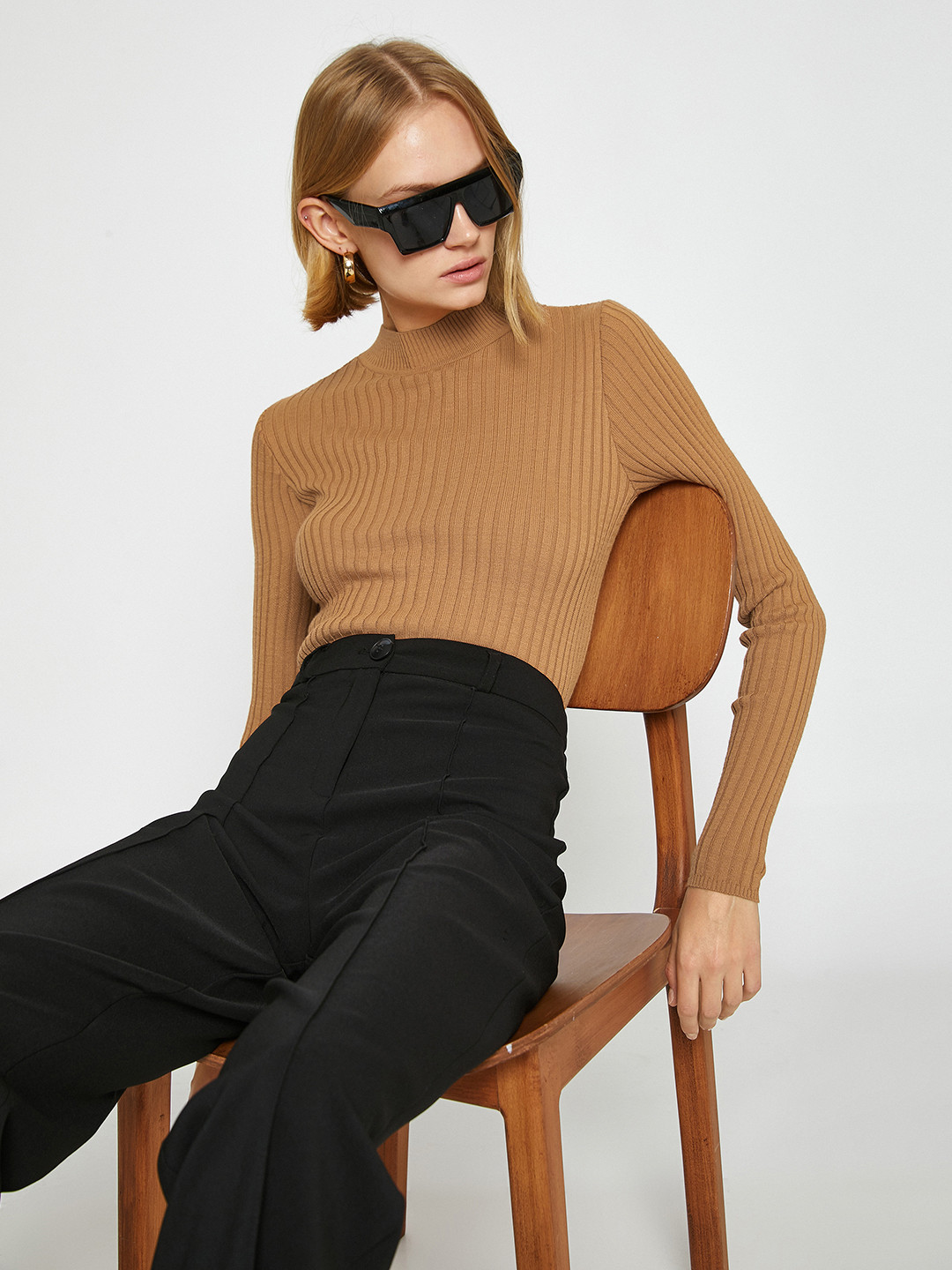 

Koton Women Brown Ribbed Pullover