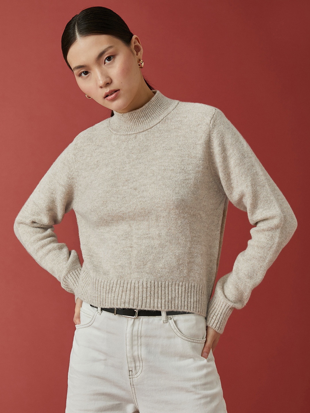 

Koton Women Solid Crop Pullover, Beige