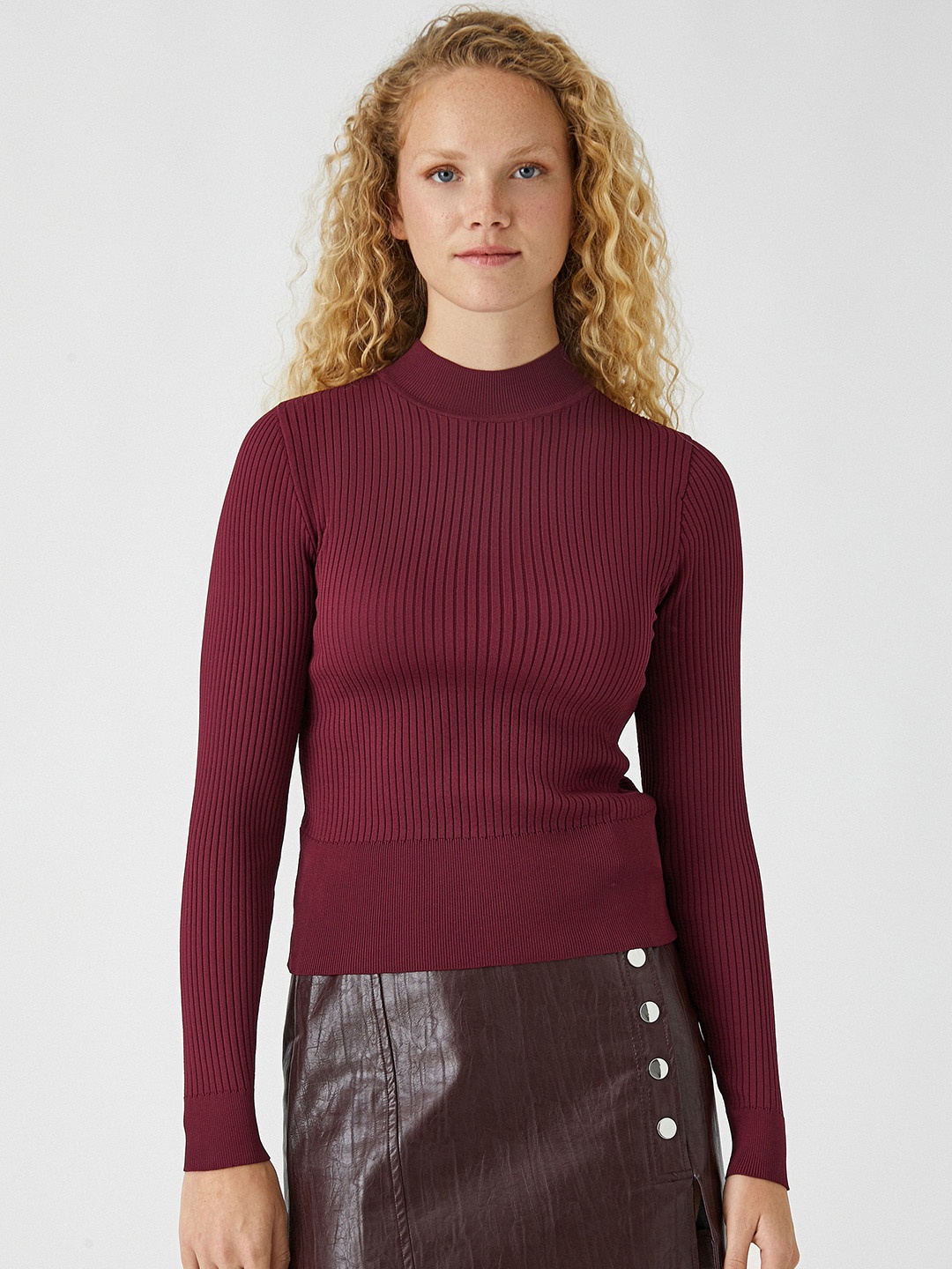 

Koton Women Burgundy Ribbed Pullover