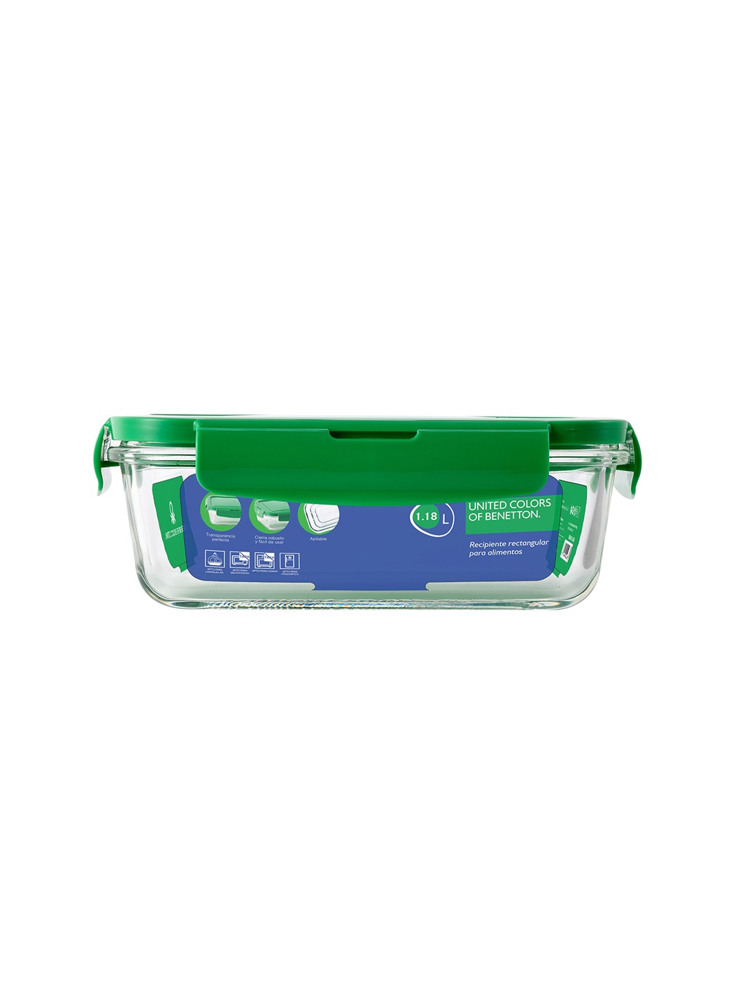 

United Colors of Benetton Rainbow Green Thermo Rectangular Glass Food Container 1.18 L