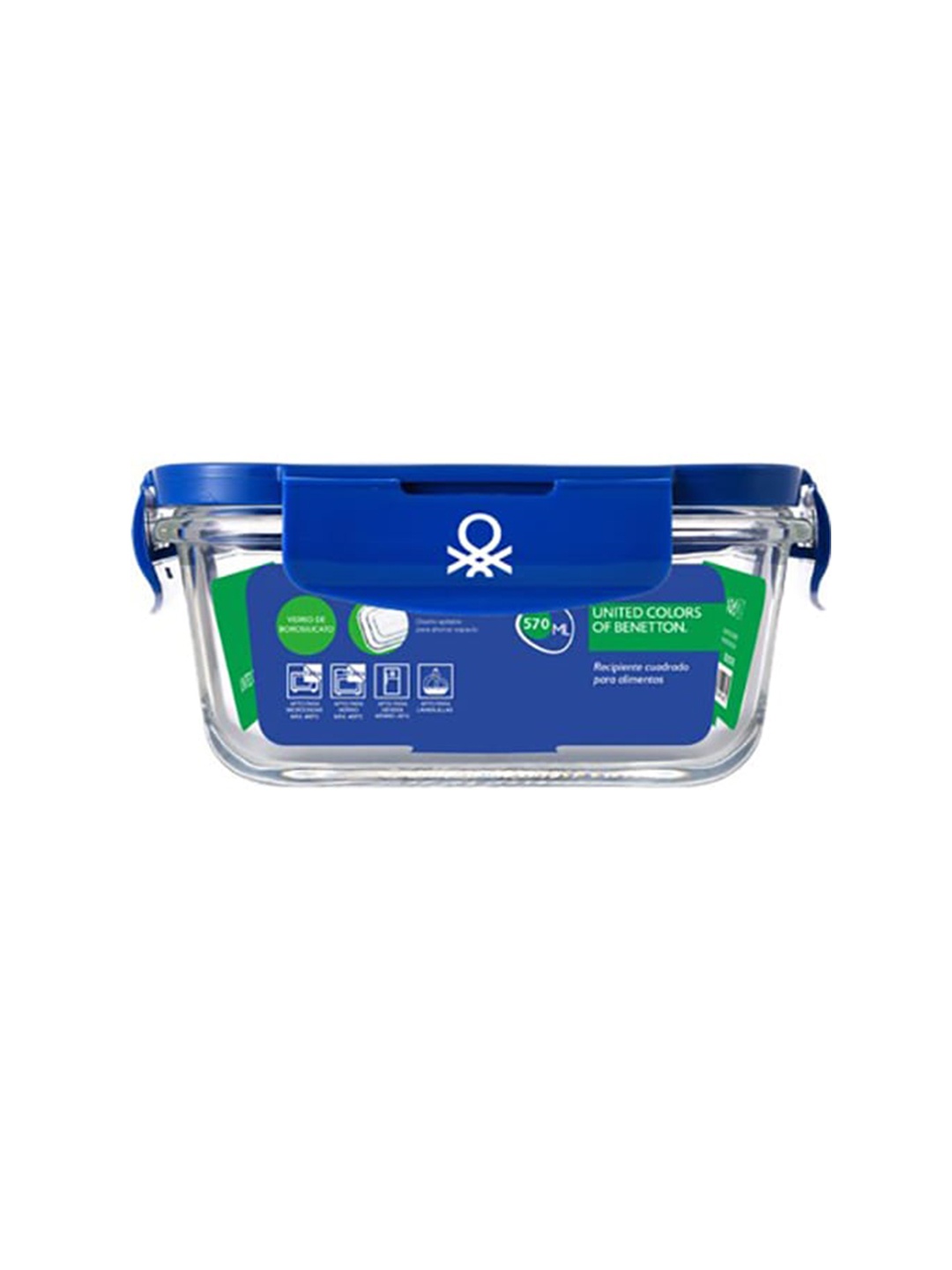 

United Colors of Benetton Rainbow Transparent & Blue Glass Container With Lid 690 ml