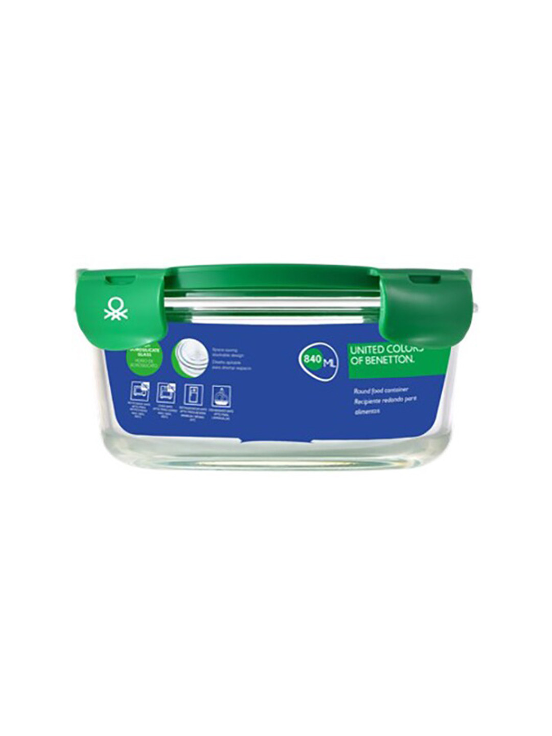 

United Colors of Benetton Rainbow Transparent & Green Glass Food Container 840 ml