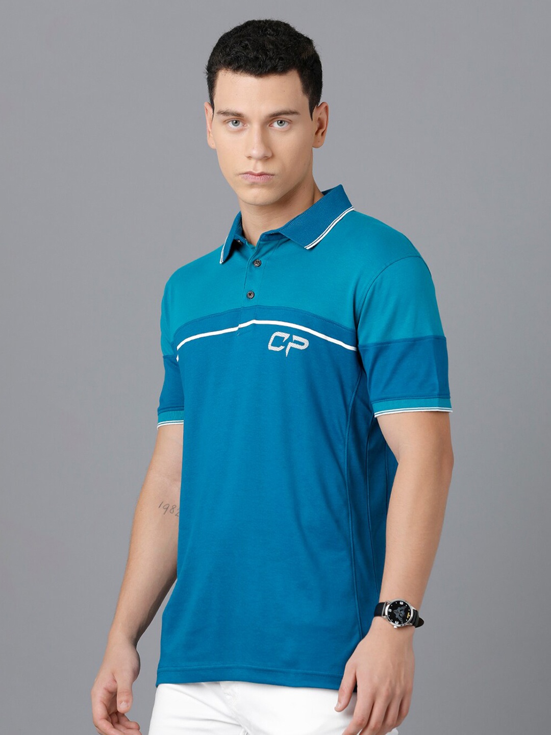 

Classic Polo Men Blue Polo Collar Slim Fit Cotton T-shirt