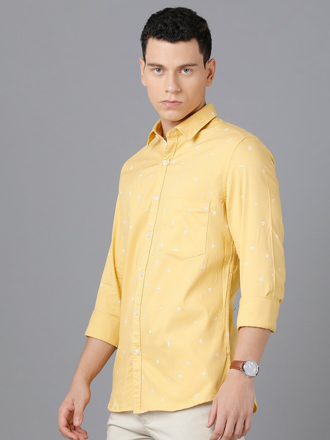 

Classic Polo Men Yellow Slim Fit Printed Cotton Casual Shirt