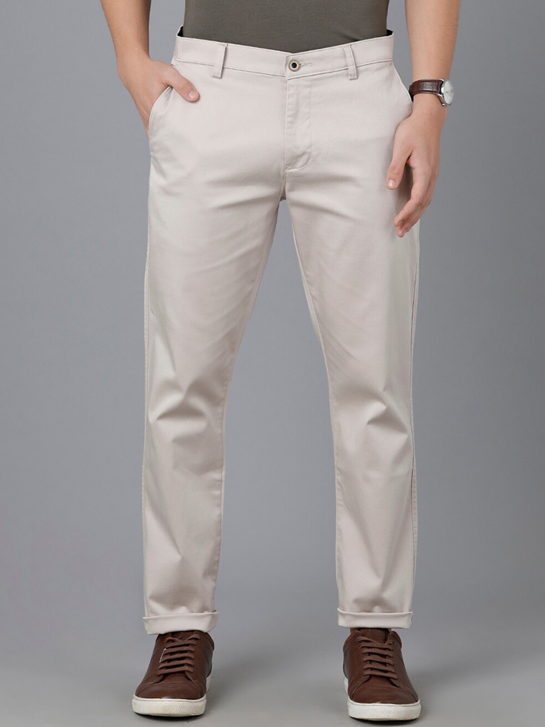 

Classic Polo Men Cream-Coloured Slim Fit Cotton Trousers