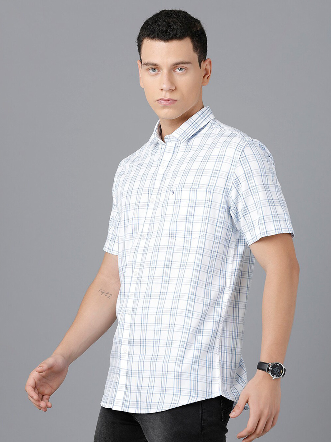 

Classic Polo Men Slim Fit Tartan Checked Cotton Casual Shirt, White