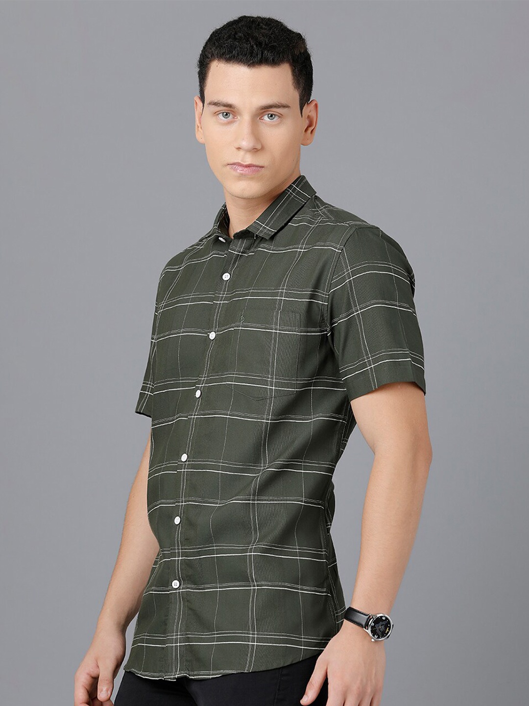 

Classic Polo Men Green Slim Fit Tartan Checked Cotton Casual Shirt