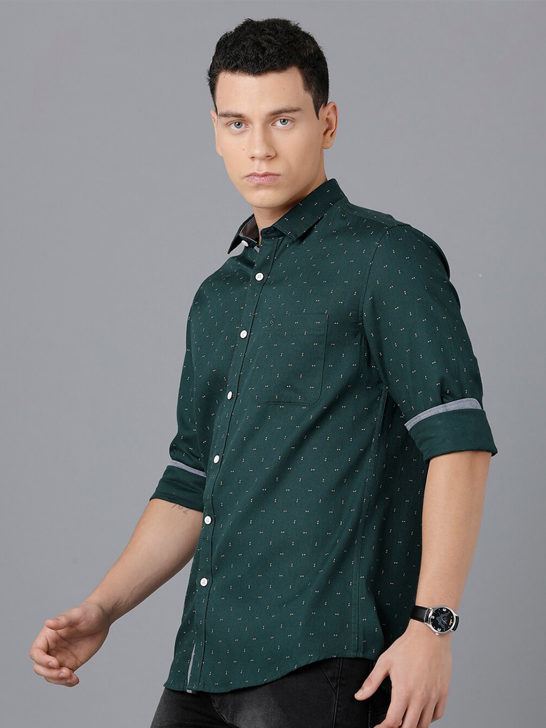 

Classic Polo Men Green Slim Fit Printed Cotton Casual Shirt