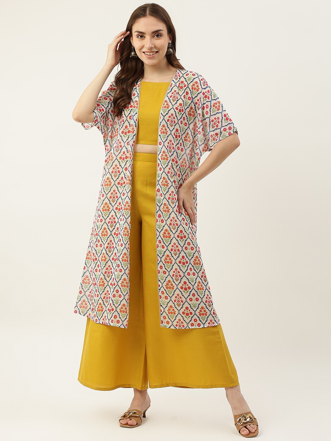 

FIORRA Women Mustard Yellow Top with Palazzos With Jacket