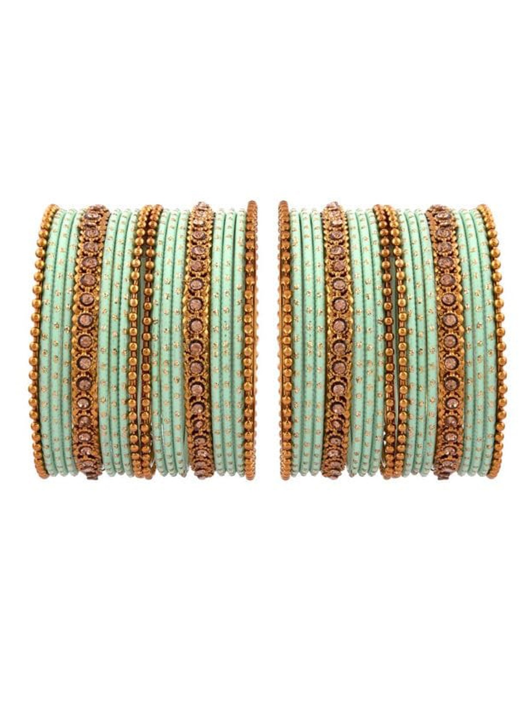 

Efulgenz Sea Green & Gold-Toned Set of 36 Crystal Studded Gold-Plated Bangles