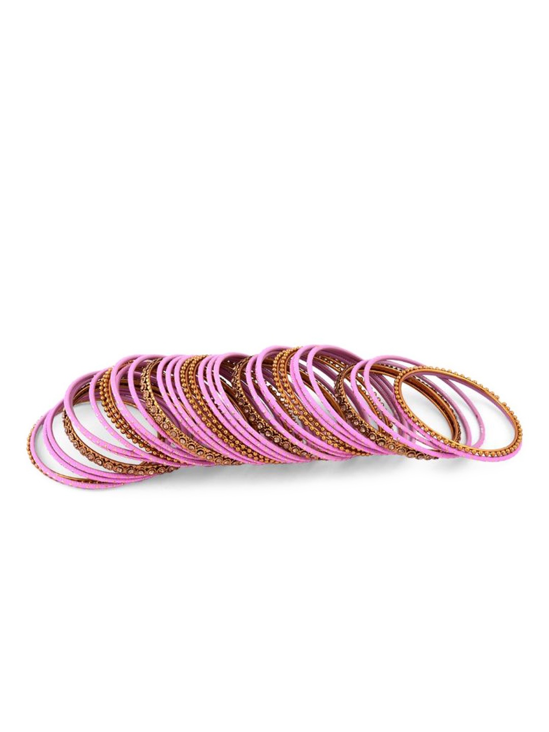 

Efulgenz Pink & Gold-Toned Set Of 36 Crystal Studded & Beaded Gold-Plated Bangles