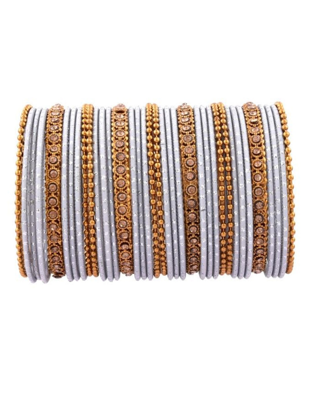 

Efulgenz Set Of 36 Gold-Plated Grey Crystal-Studded Bangles