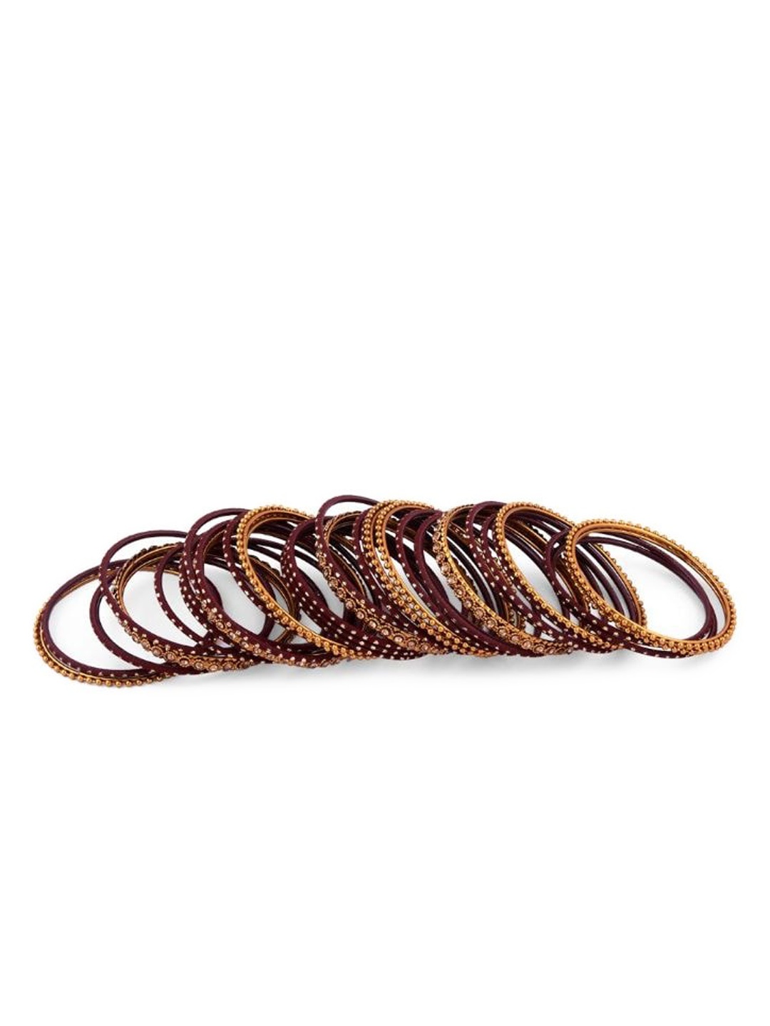 

Efulgenz Maroon & Gold-Toned Set Of 36 Crystal Studded & Beaded Gold-Plated Bangles