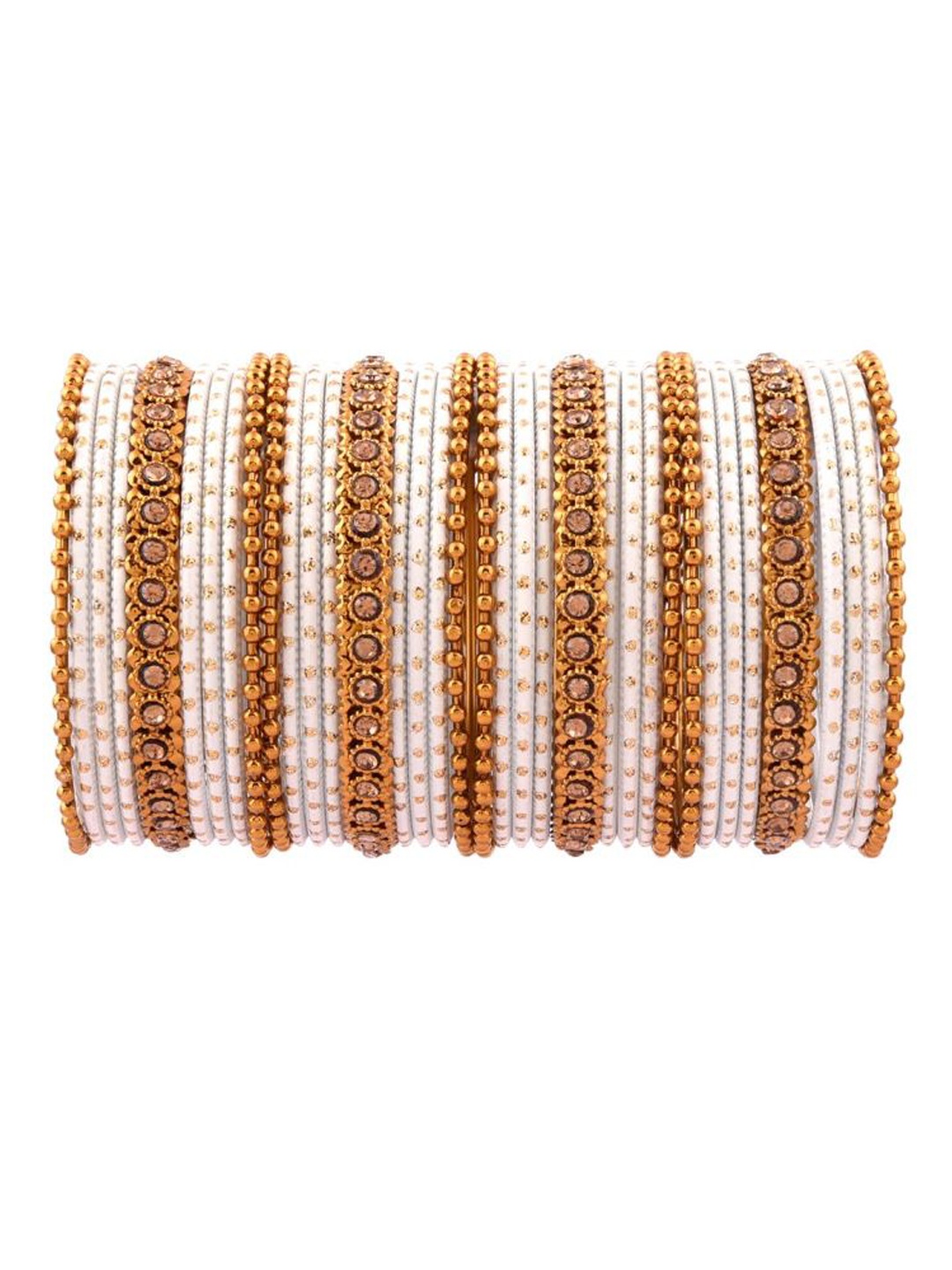 

Efulgenz Set Of 36 Gold-Plated White Crystal-Studded Bangles