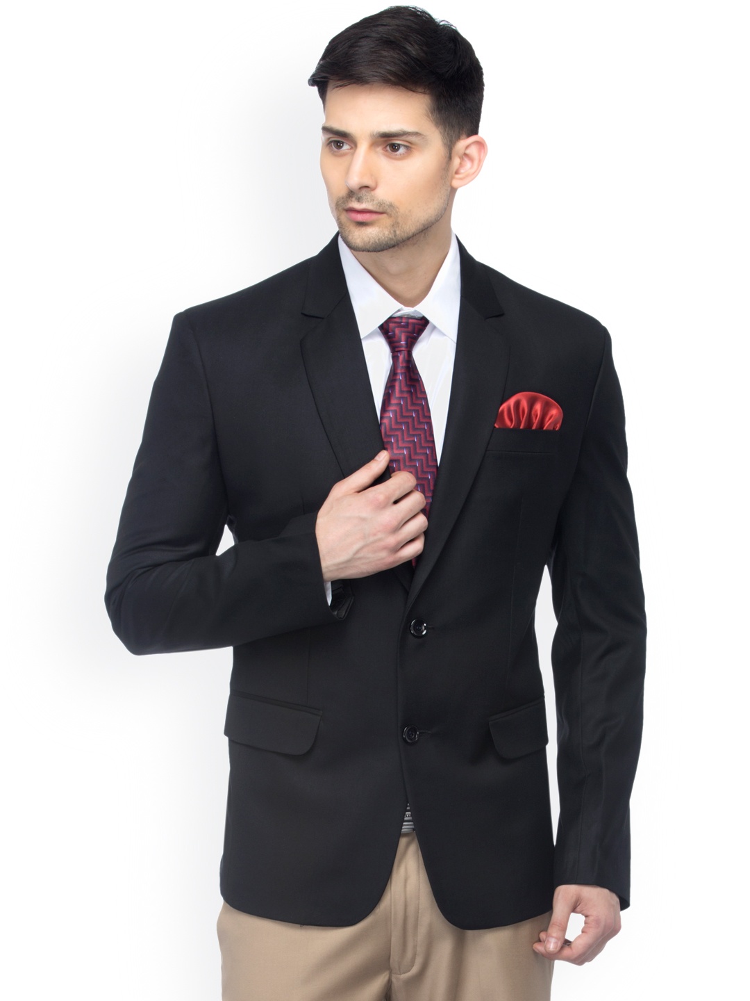 

FAVOROSKI Black Slim Fit Woollen Single-Breasted Formal Blazer