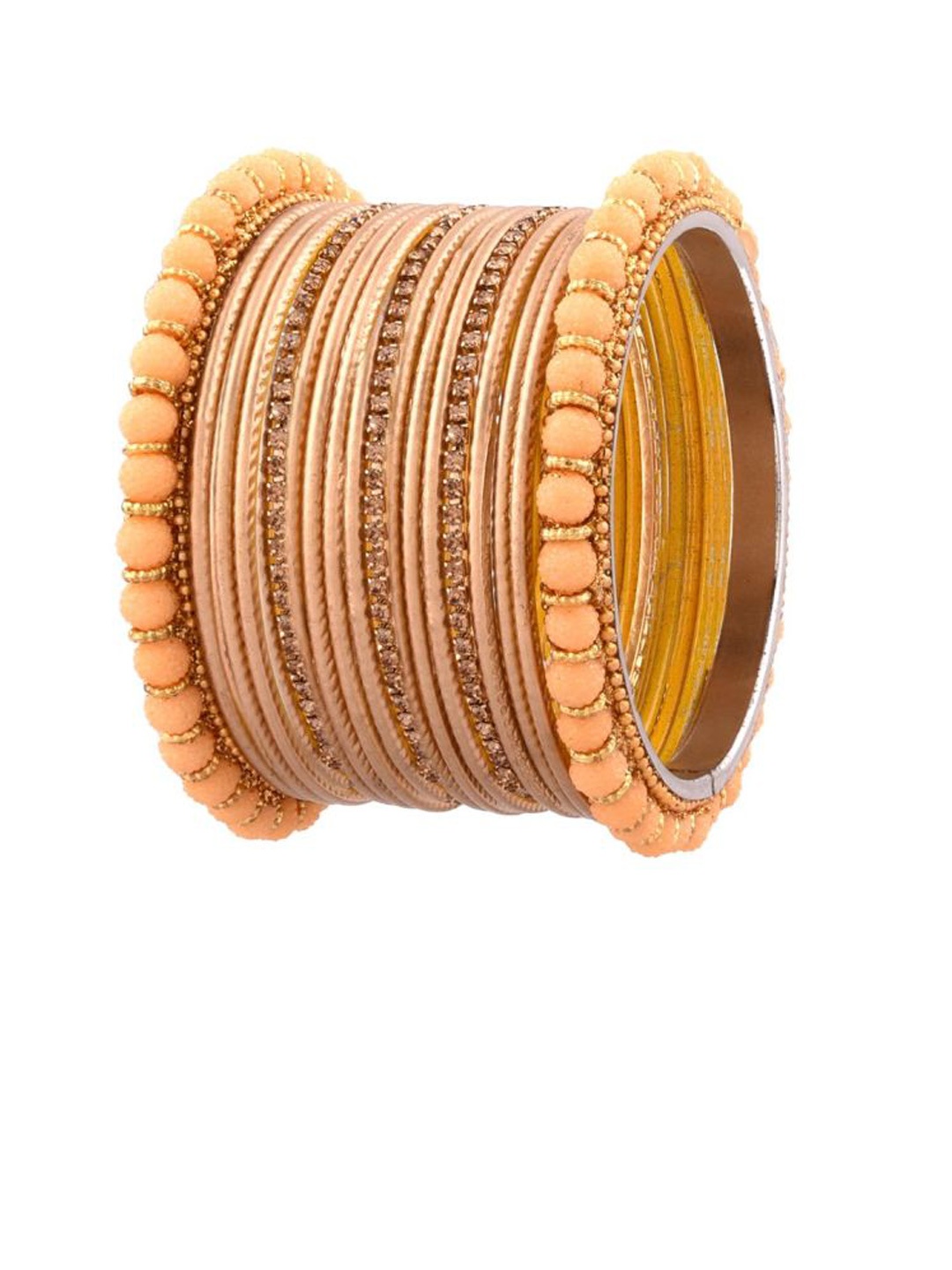 

Efulgenz Set Of 17 Gold-Plated & Crystals Studded & Beaded Bangles
