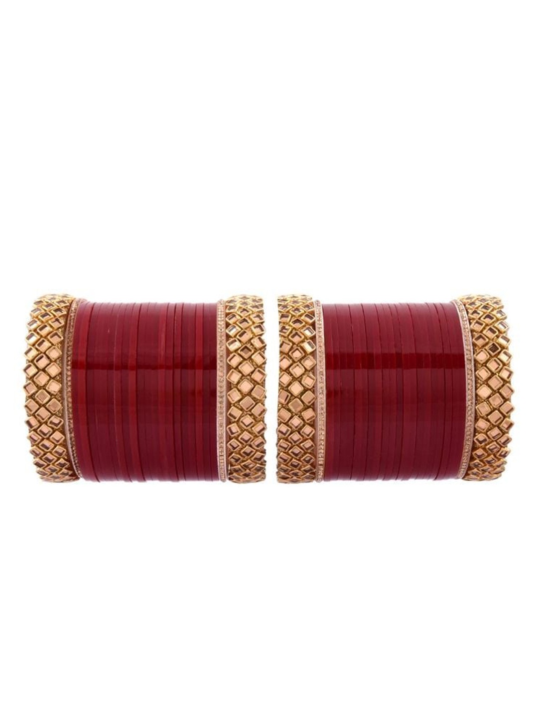 

Efulgenz Set of 2 48-Pieces Gold-plated Maroon Crystals & Kundan Studded Antique Designer Bangles