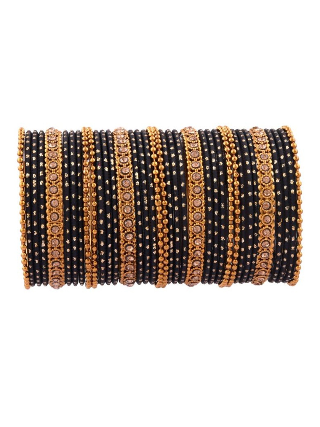 

Efulgenz Set Of 36 Gold-Plated Black Metal Bangles