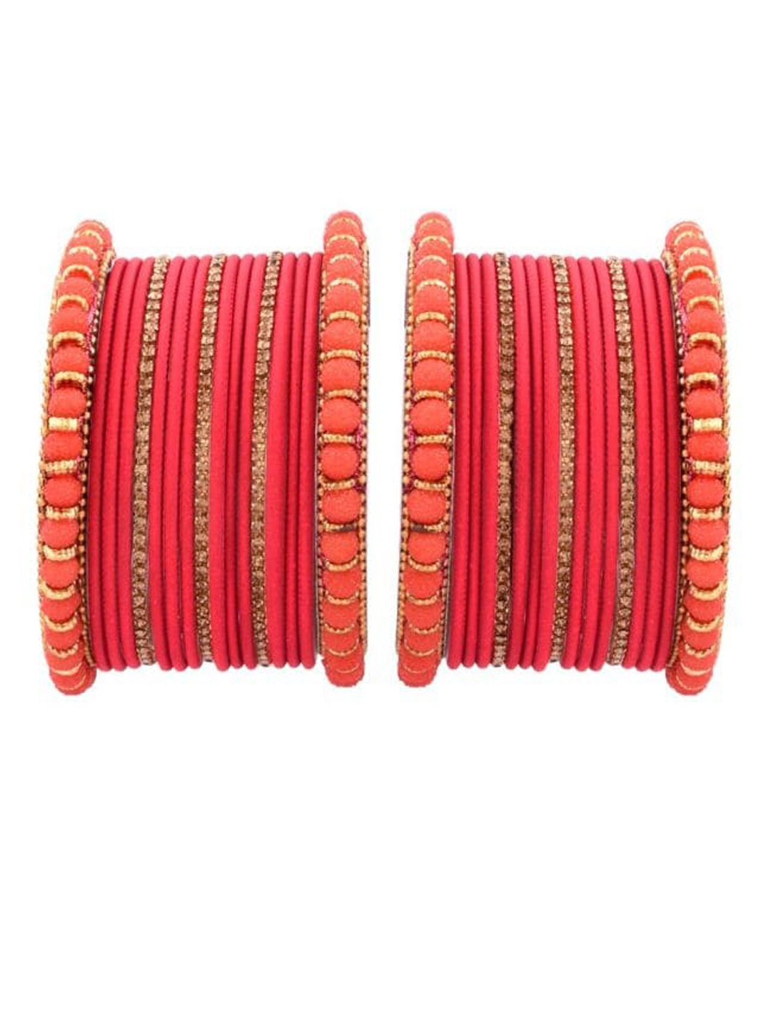 

Efulgenz Set Of 17 Pink Crystal Studded & beaded Bangle Set