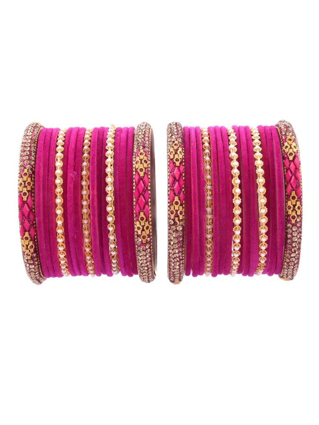 

Efulgenz Set Of 17 Gold-Plated Pink Stone Studded & Beaded Bangles