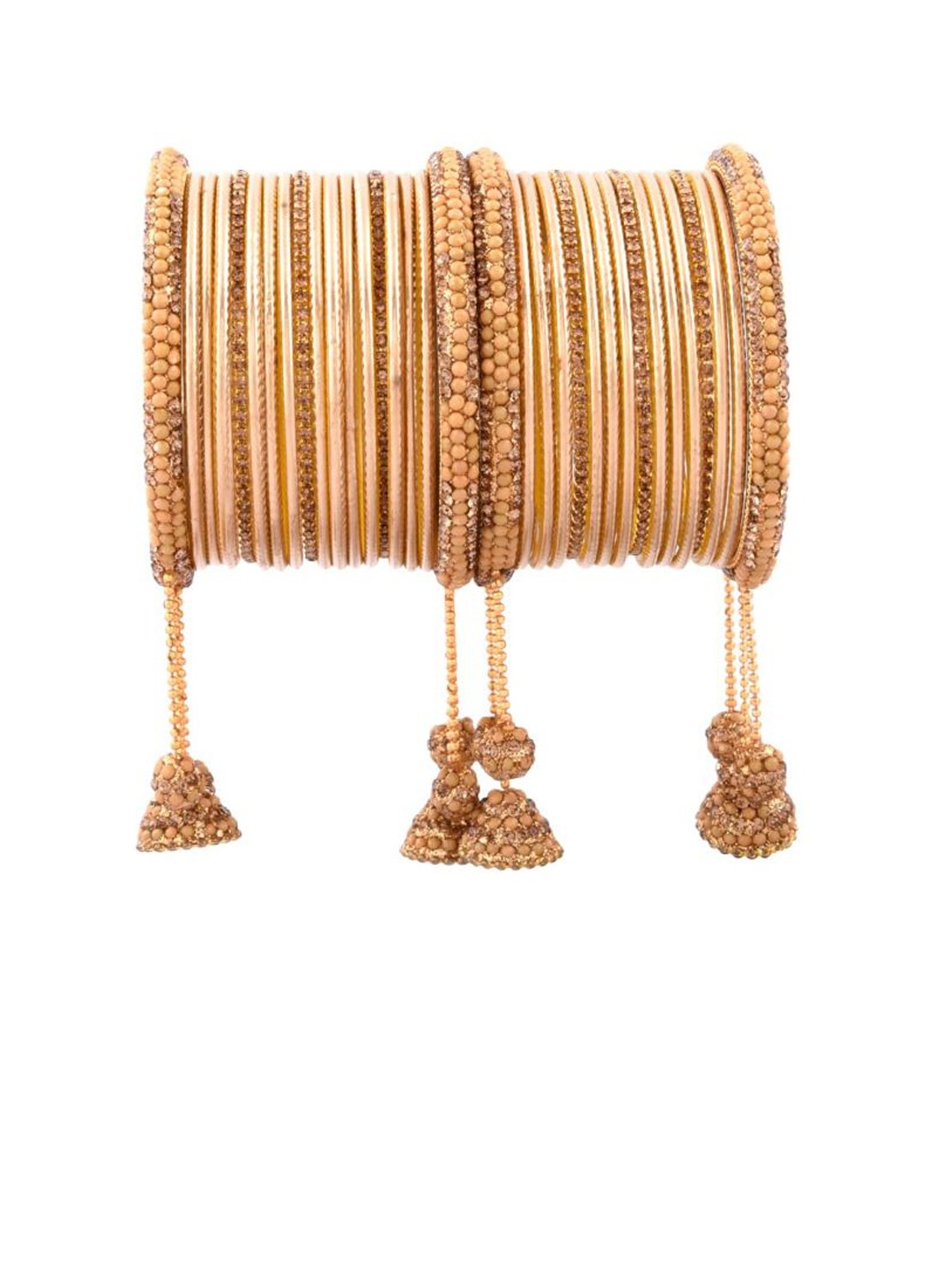 

Efulgenz Set Of 34 Golden Crystal Studded Bangle Set, Gold