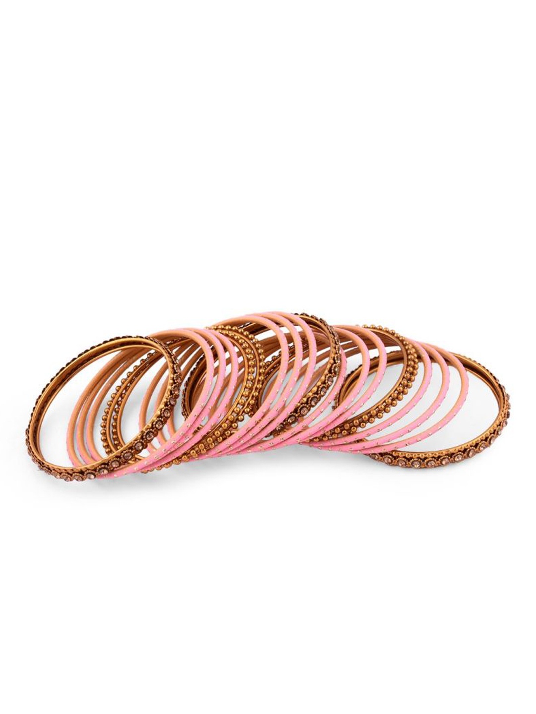 

Efulgenz Set Of 24 Gold-Plated Pink & White Crystal Studded & Beaded Bangle