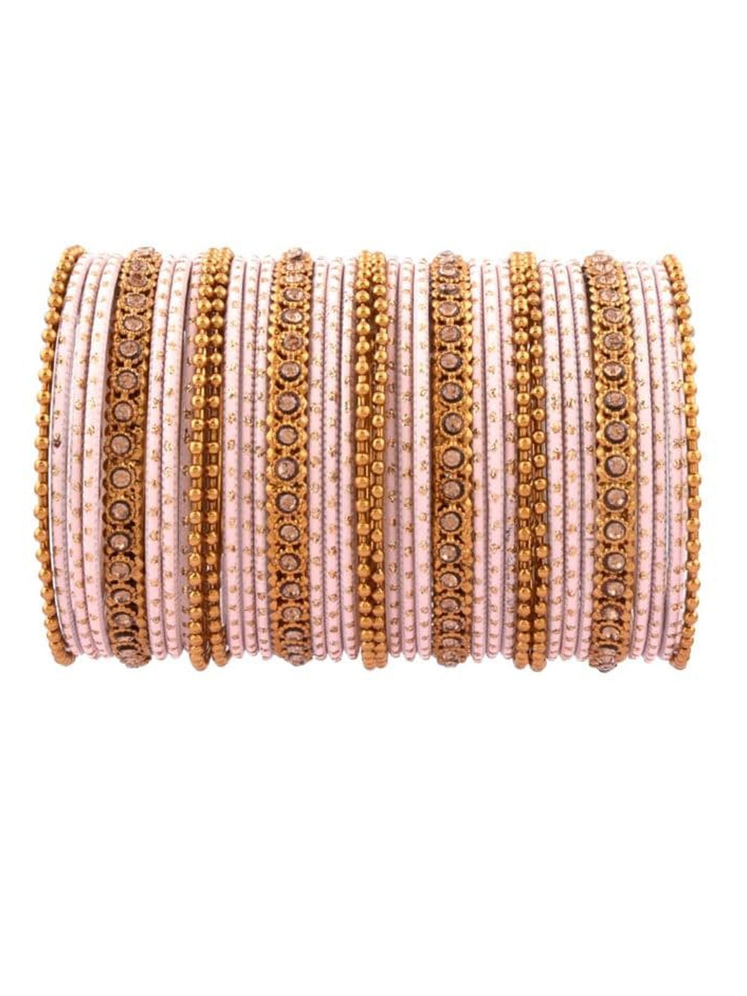 

Efulgenz Set Of 36 Gold-Plated & Peach Crystal Studded Bangles